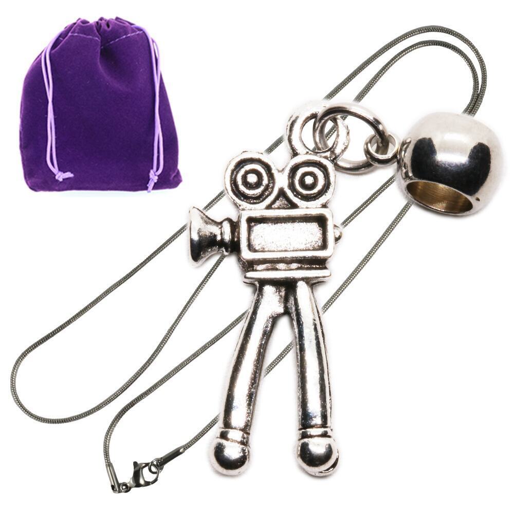 Vintage Style Action Camera Pendant Necklace For Film Fans, Silver Tone Camera
